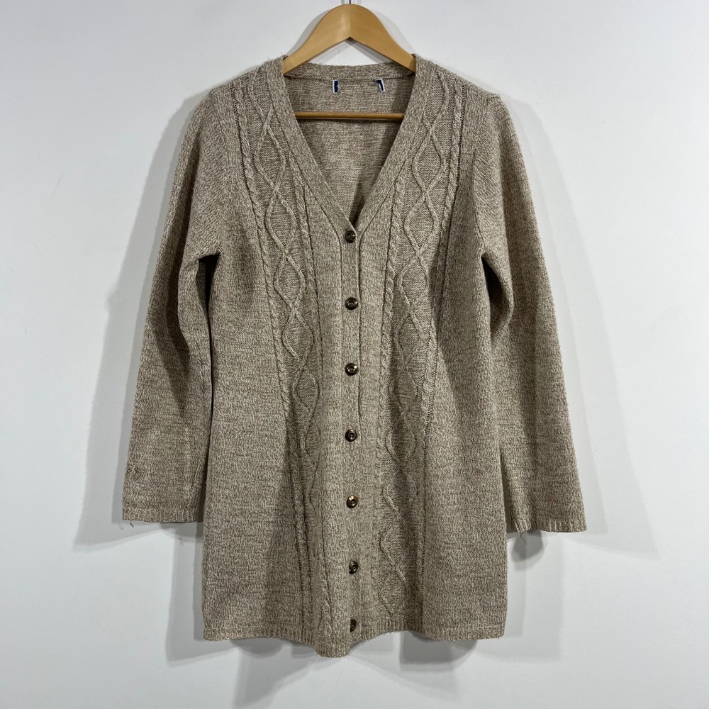 Fisherman Womens Preppy Cable Knit Longline Parisian Cardigan Sweater Womens M